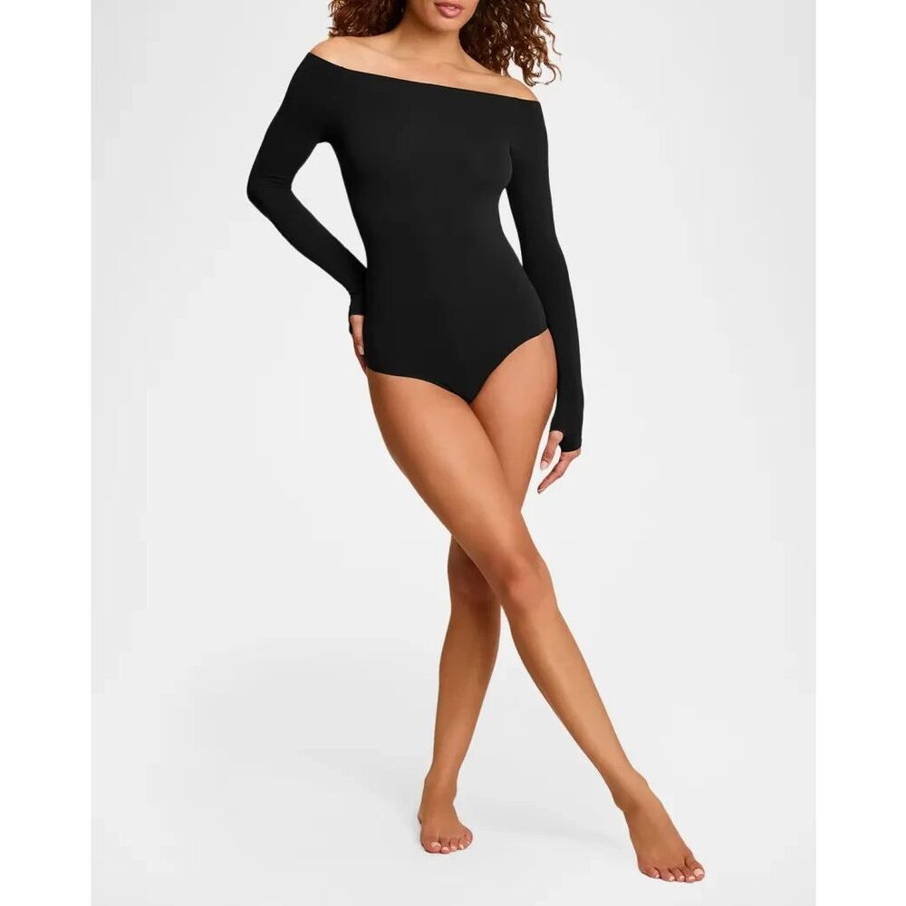 New The Commando Ballet Off-Shoulder Bodysuit with Thumbholes Black One Size